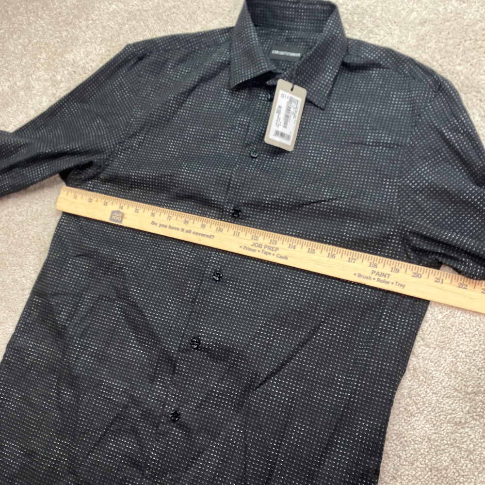 NEW Emporio Armani Mens M Button Down Shirt Black Micro Fancy $345 NWT - Picture 8 of 12